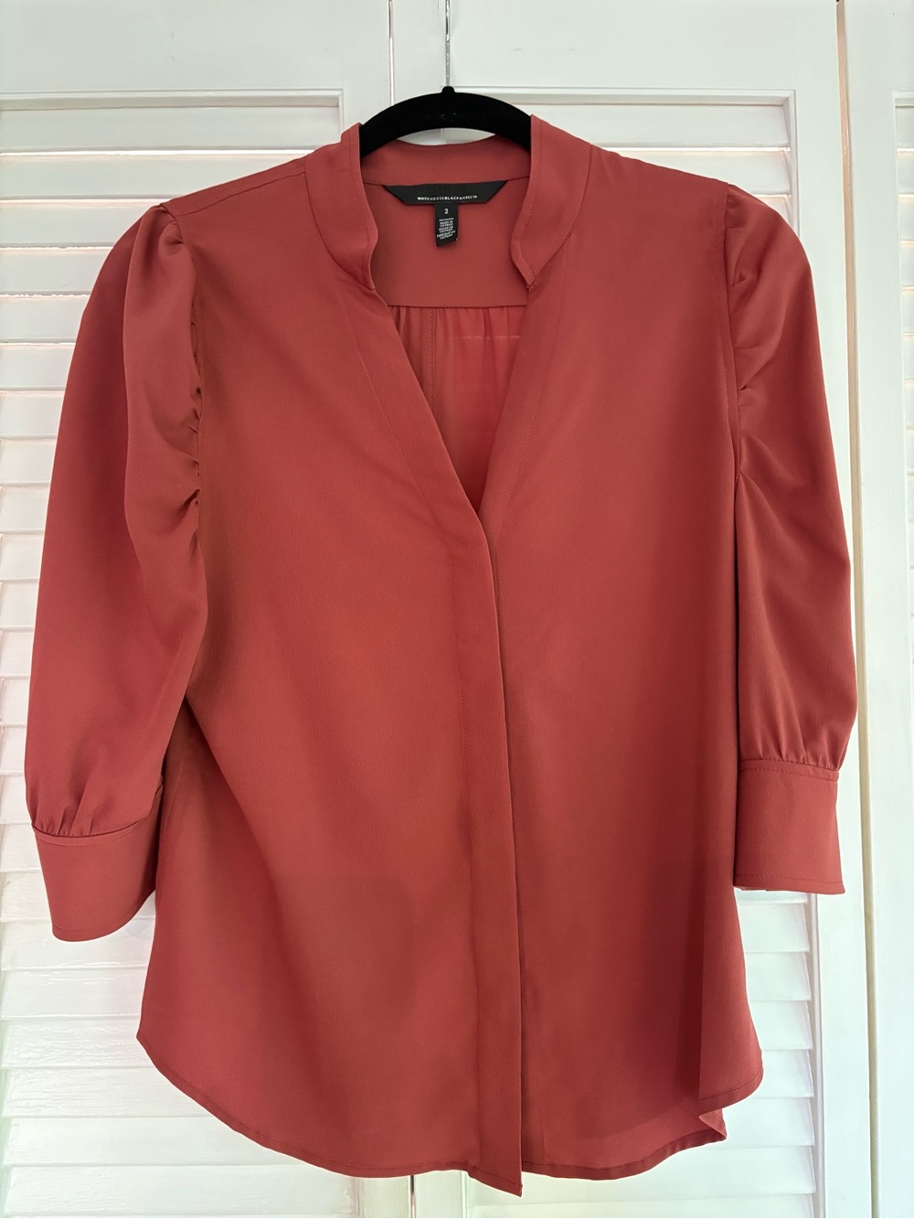 White House Black Market burnt orange V-Neck Blouse